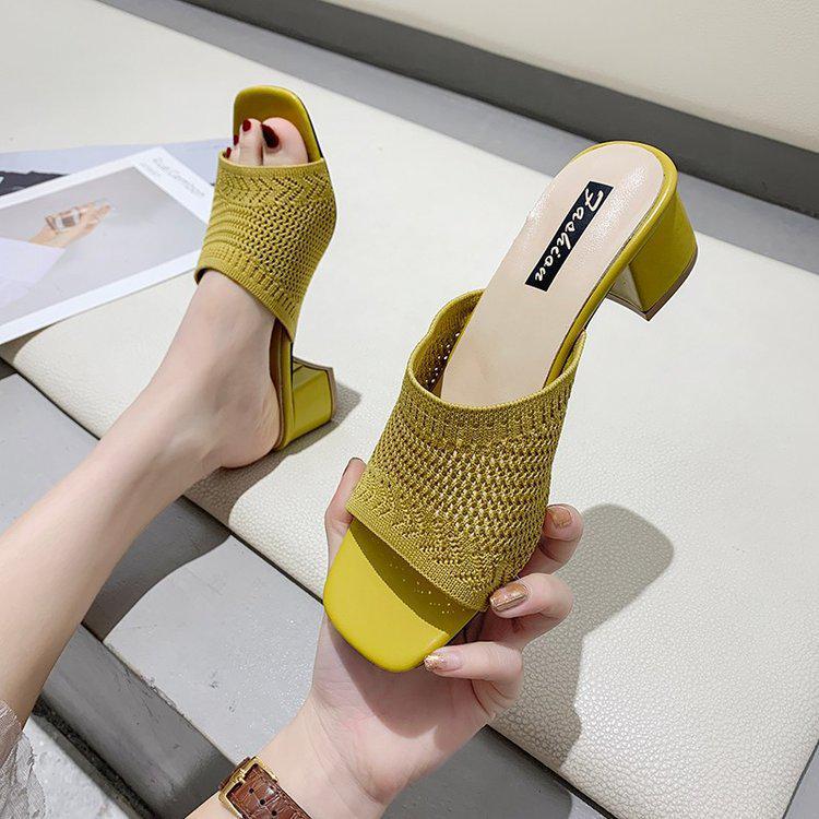 Women's Summer Fly-Knit Mid-Heel Slide Sandals in Korean Style