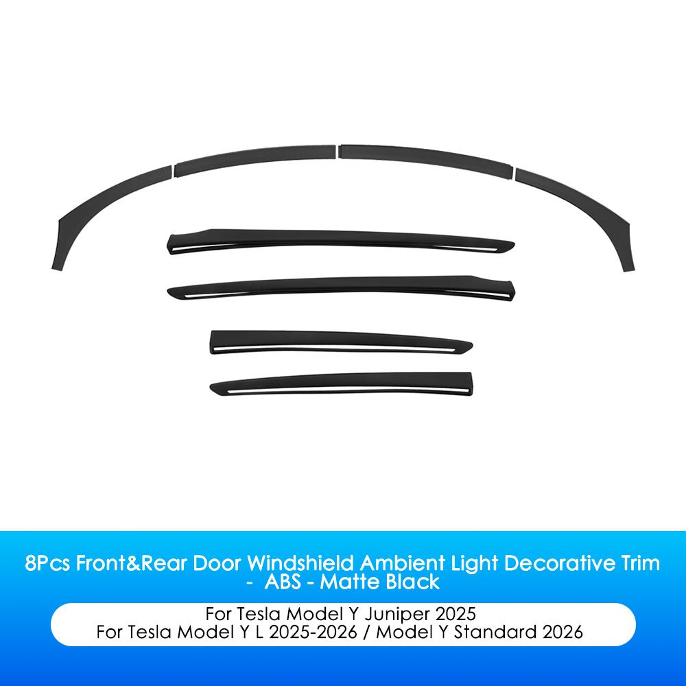 Heenvn ABS Carbon Car Door Decor Strip For Tesla Model Y Juniper Model YL 2025 2026 Anti-Scratch Windshield Ambient Light Trim