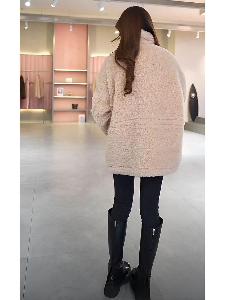 Autumn/Winter 2025 Women's Mid-Length Fleece-Lined Lambswool Reversible Fur Coat