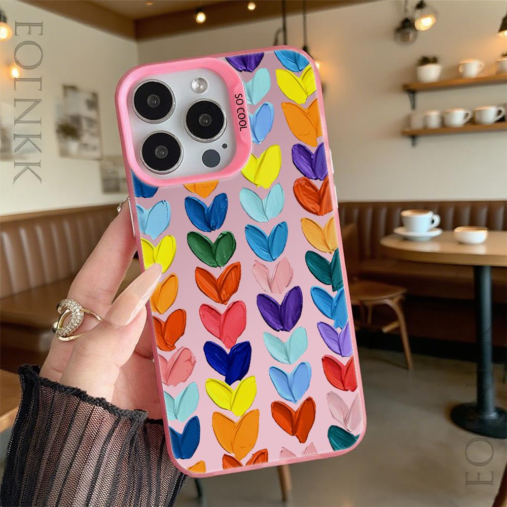 Colorful Heart Pattern Shockproof Phone Case for Iphone 16 15 14 13 12 11 Pro Max/Mini Anti-Scratch Premium Hard Cover
