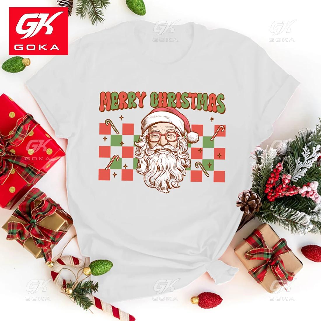 New Fashion Merry Christmas Santa Claus Print Graphic Cotton T Shirts Unisex Vintage Cool Hip Hop Casual Short Sleeve Shirt Tees S