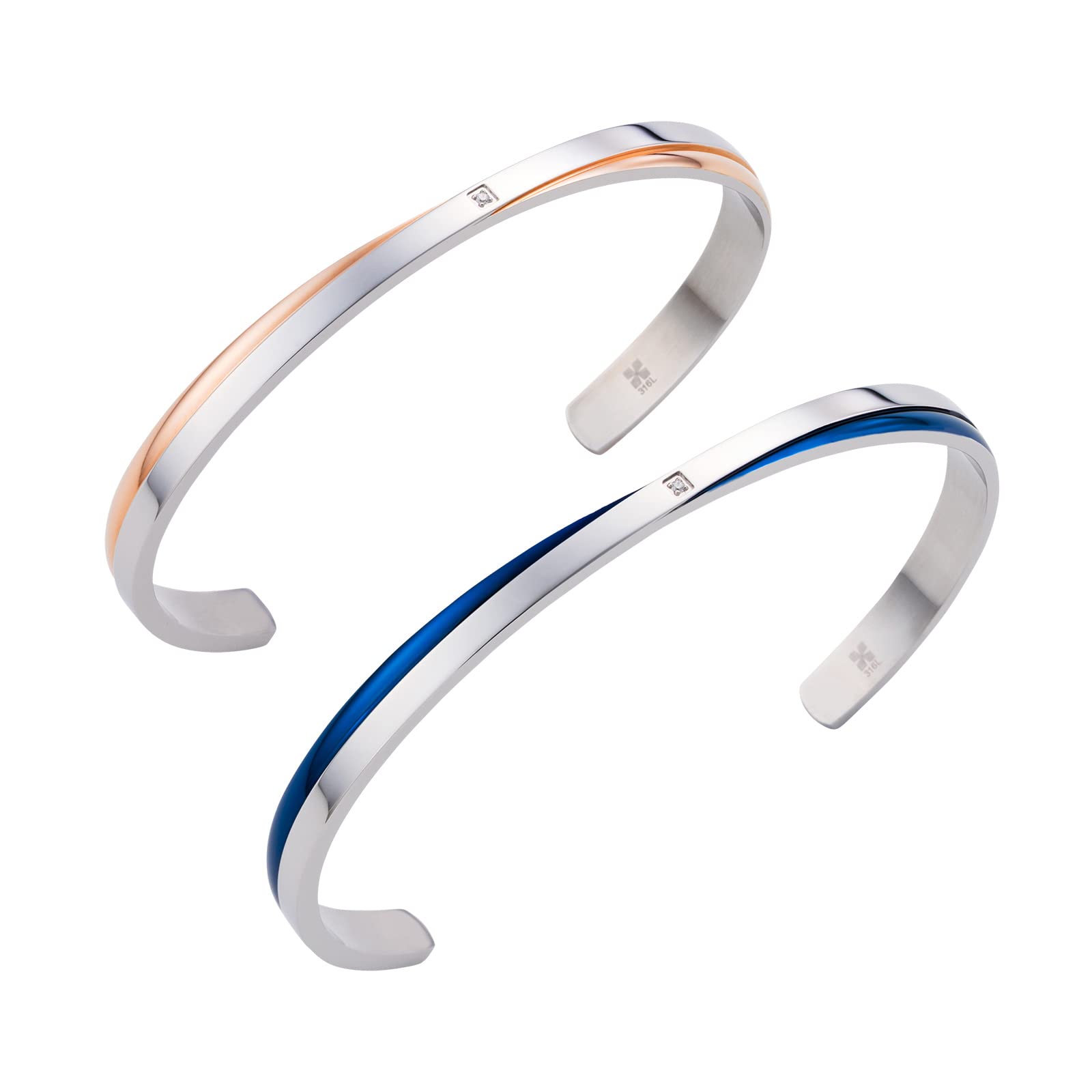 

Web Exclusive Pair Bangle Couple Popular Surgical Stainless Steel Brand Pair Bracelet Cross Pink Gold Blue [White Clover] 4SBG023GO&4SBG023BL