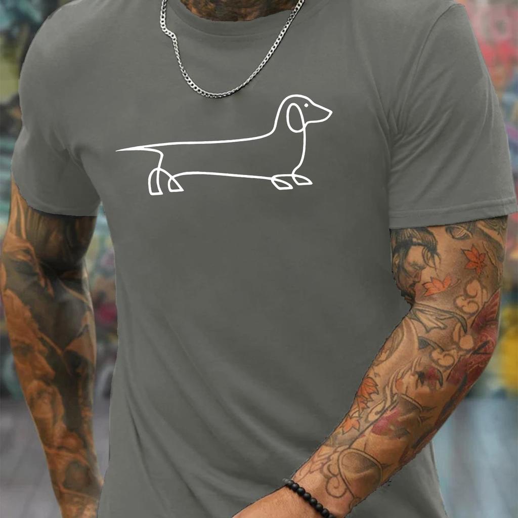 Dachshund Line Art Print Mens Casual Crew Neck TShirt Breathable Short Sleeve Daily Wear