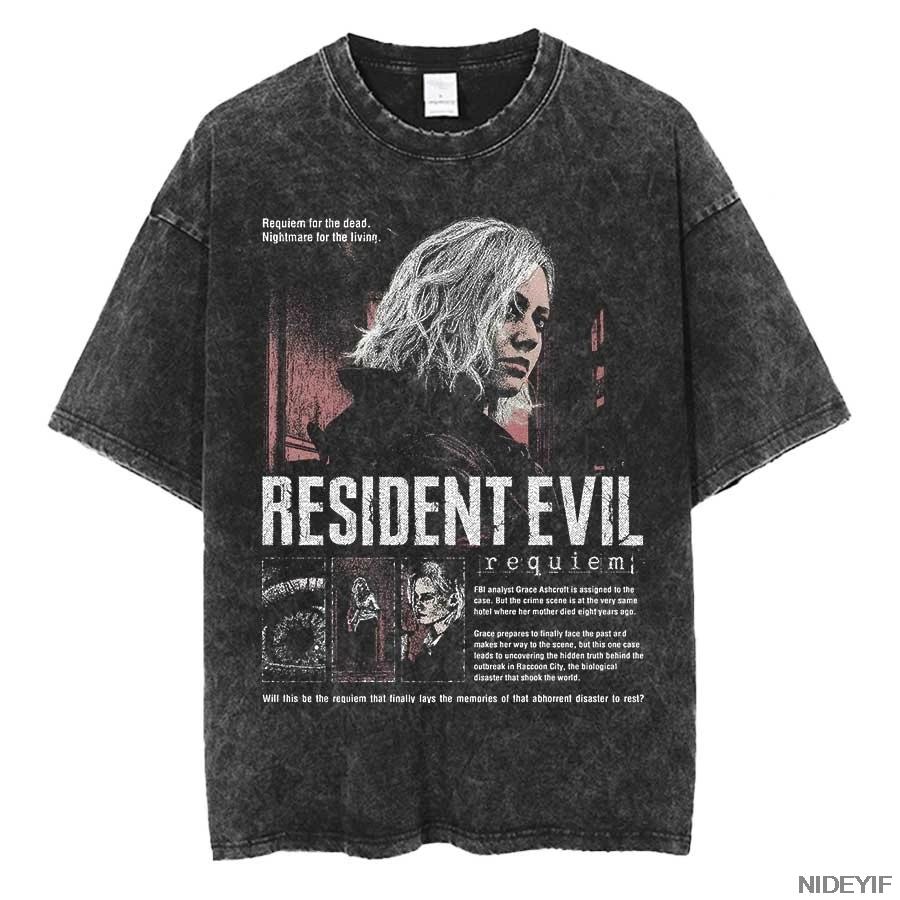 90. léta Resident Evil Biohazard Leon Kennedy Oversized Tričko 100% Bavlna Vintage Prané Tričko pro Muže Ženy