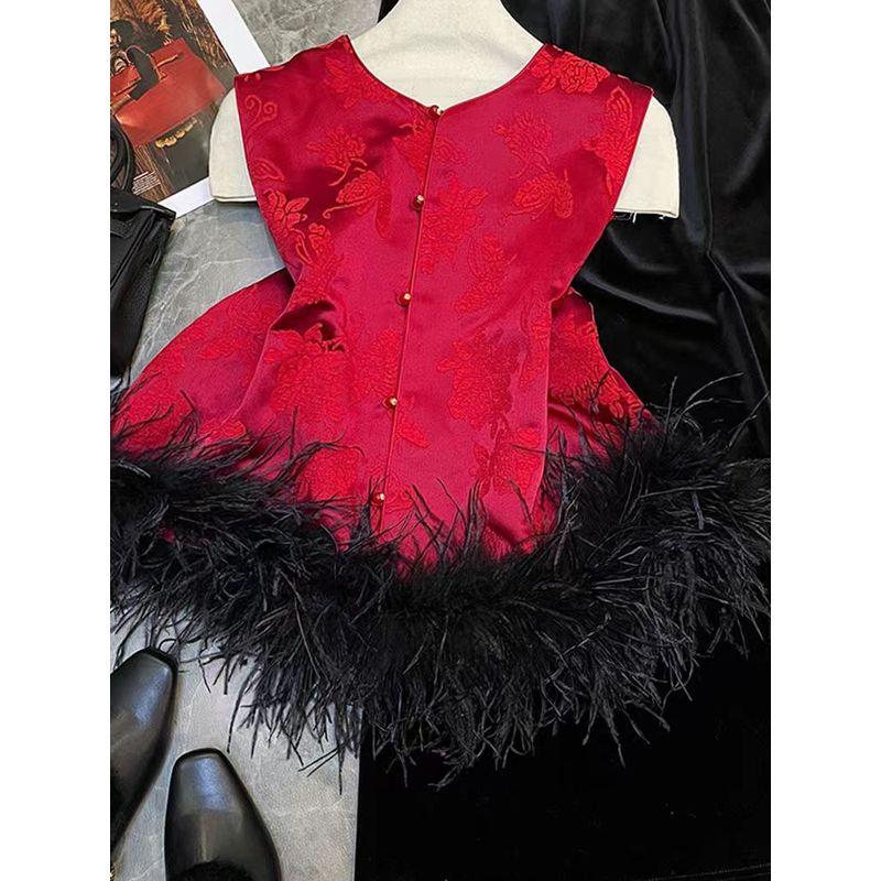 

Снятие наличных с кассы Заказ с хвостом Осень и Зима Супер Милые Уникальные Красивые Нарядные Новые Жилеты Женские Красные в Китайском Национальном Стиле New Chinese Red vest S