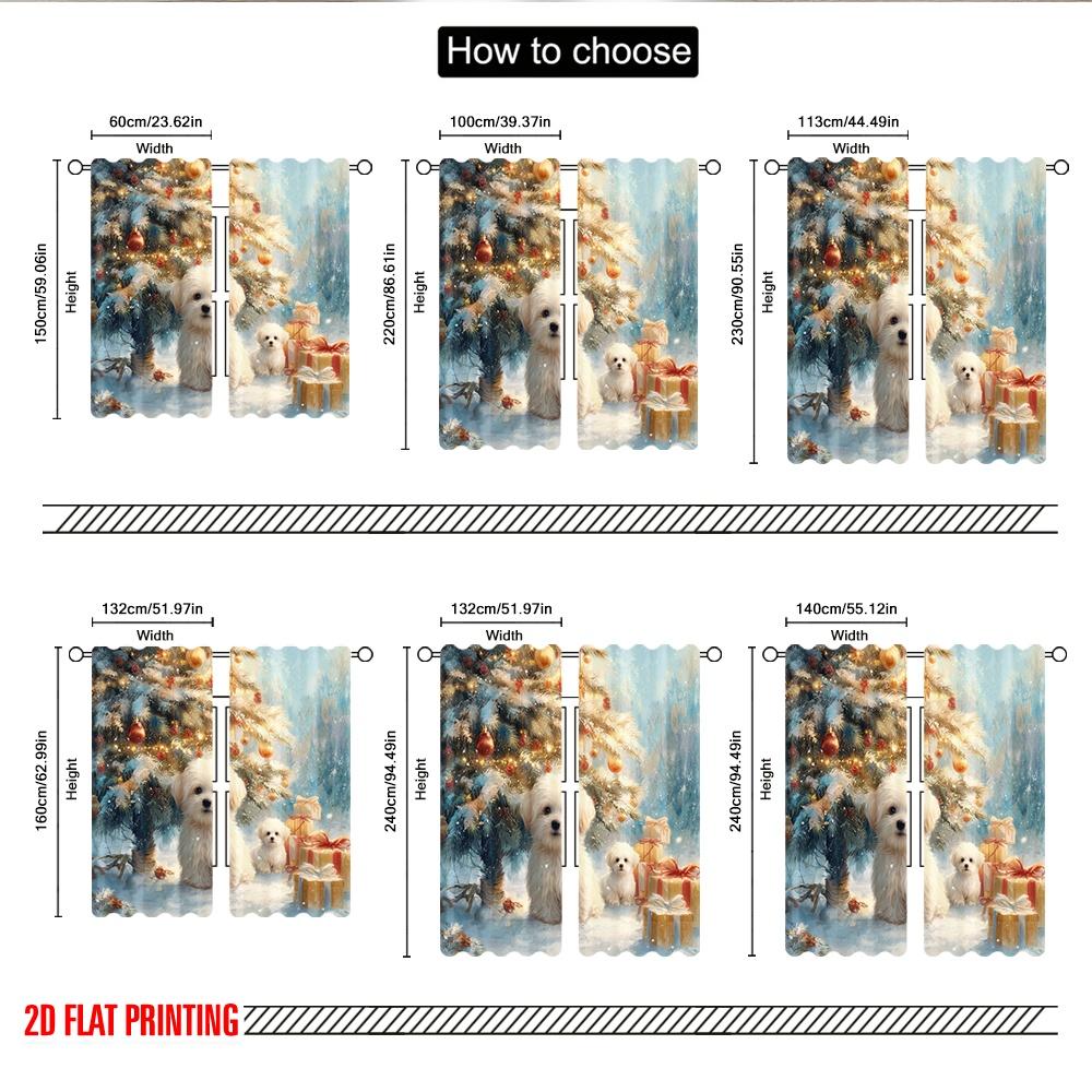 Set Of 2 Flat Printing Merry Christmas Curtains Puppies Snow Gift Digital Printed Polyester Drapes Family Party Made