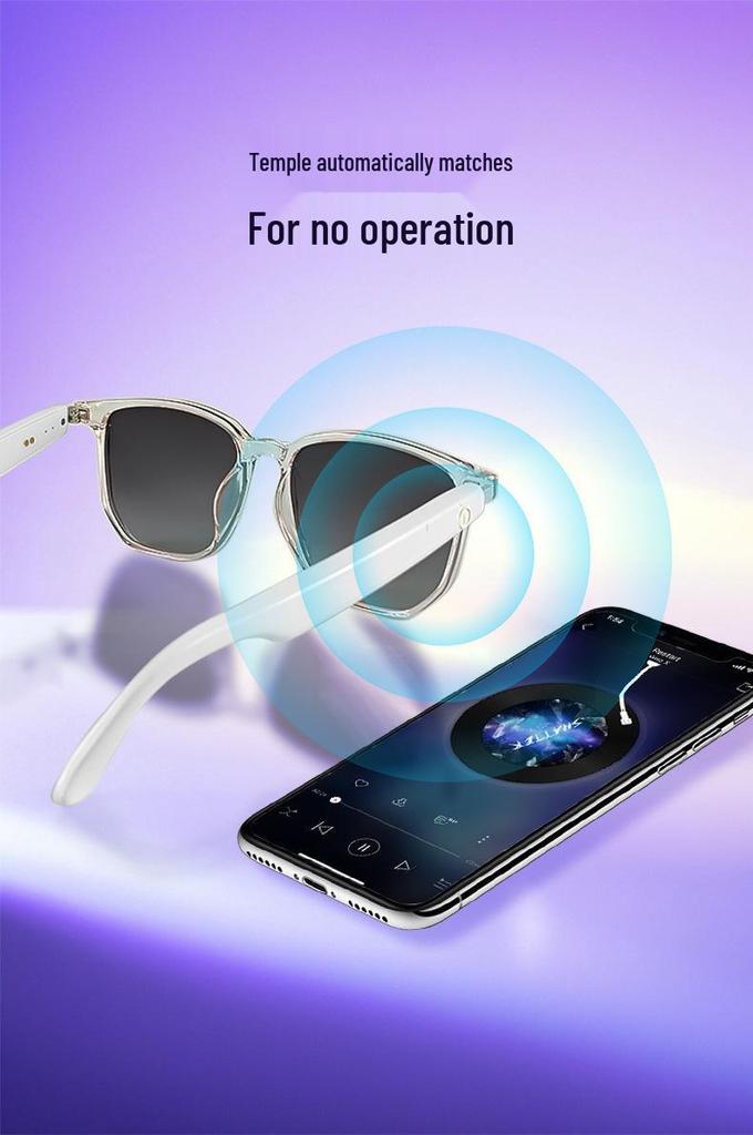 Smart Bluetooth Polarized Sunglasses with UV Protection, Anti-Blue Light, Music & Call Features, Transparent, Replaceable Lenses