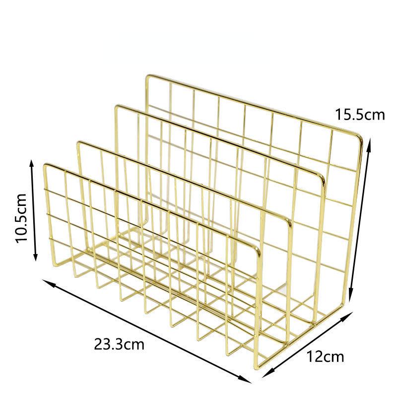 Nordic Metal Storage Basket Rose Gold Minimalist Book Organizer Basket Office Desktop Sundries Holder Newspaper Magazine Rack