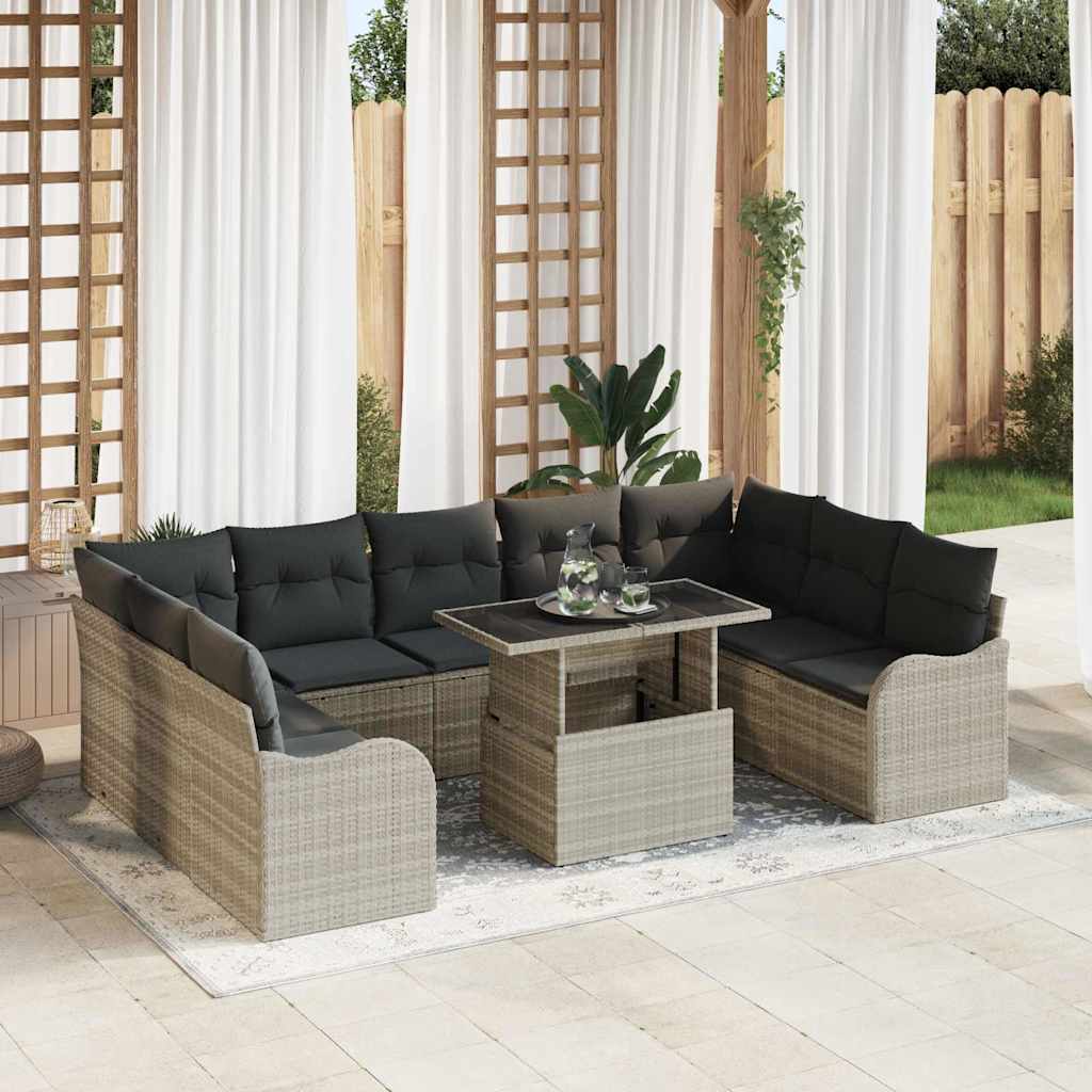 Garden Sofa Set with Cushions 10 Pcs Light Grey Poly Rattan