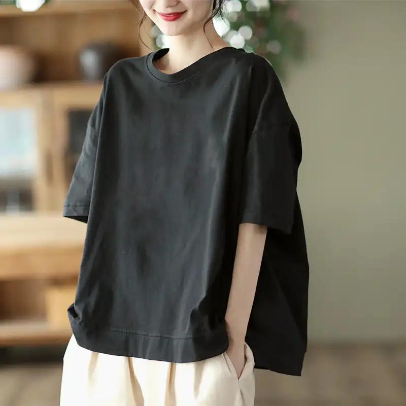 

T-shirt Women Versatile Summer Casual Large Size Loose Round Neck Pullover Short-sleeved Tops XXL