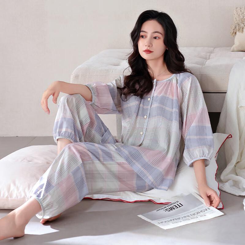 Miling Women's Seven-Sleeve Cotton Gauze Pajamas