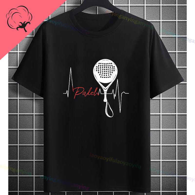 Unisex Funny Padel Tennis Graphic TShirt Black with White Padel Racket Ball Design Pure Cotton Casual Short Sleeve Tshirt