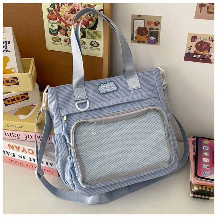 New Japanese Design Girls Ulzzang Y2k Ita Bag Transparent Crossbody Bag Preppy Style Messenger Bag Large Capacity Shoulder Bag 30X28X12CM