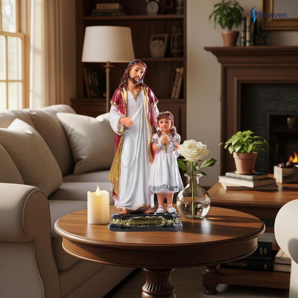 Jesus and Girl Statue, First Holy Communion Gift for Girls FIRST HOLY COMMUNION STATUE - Jesus and Girl Figurine for Christian Home Decor