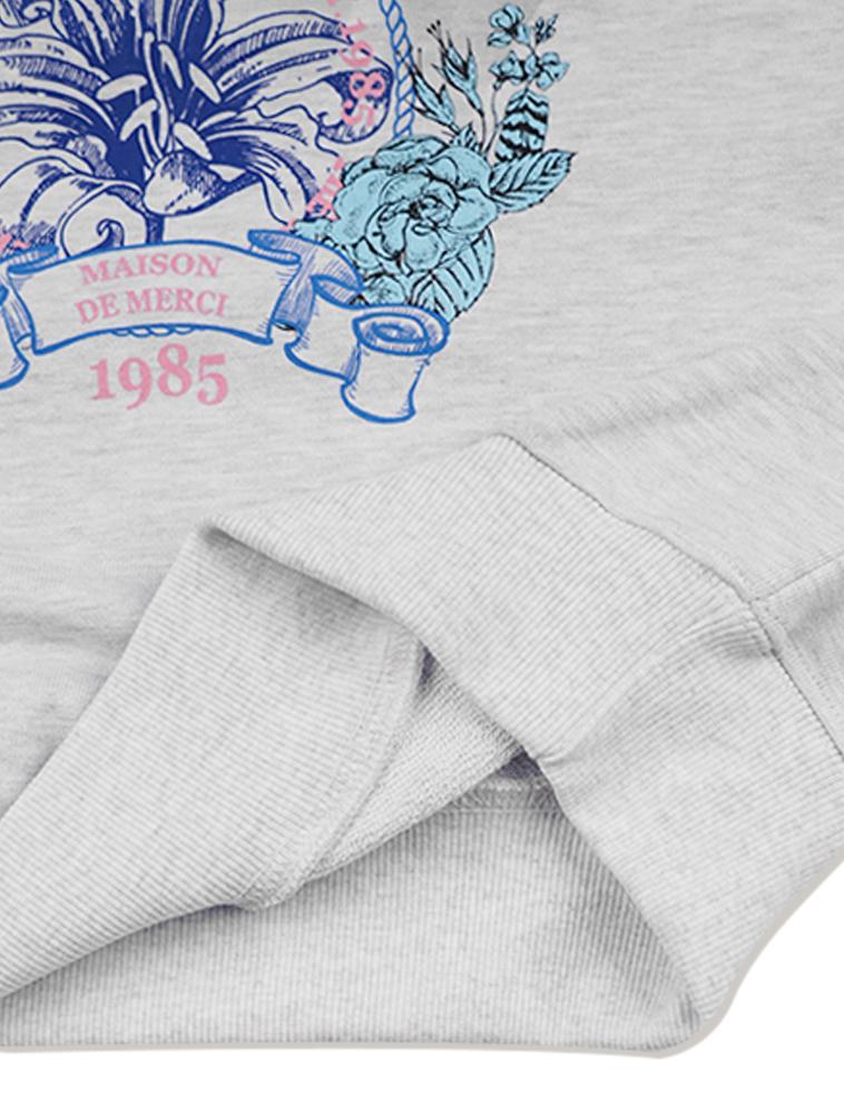LA MAISON STUDIO Women'S Crop Flare Tropical University Heavy Terry Sweatshirt Ash Grey (Fcd3Ts713W)