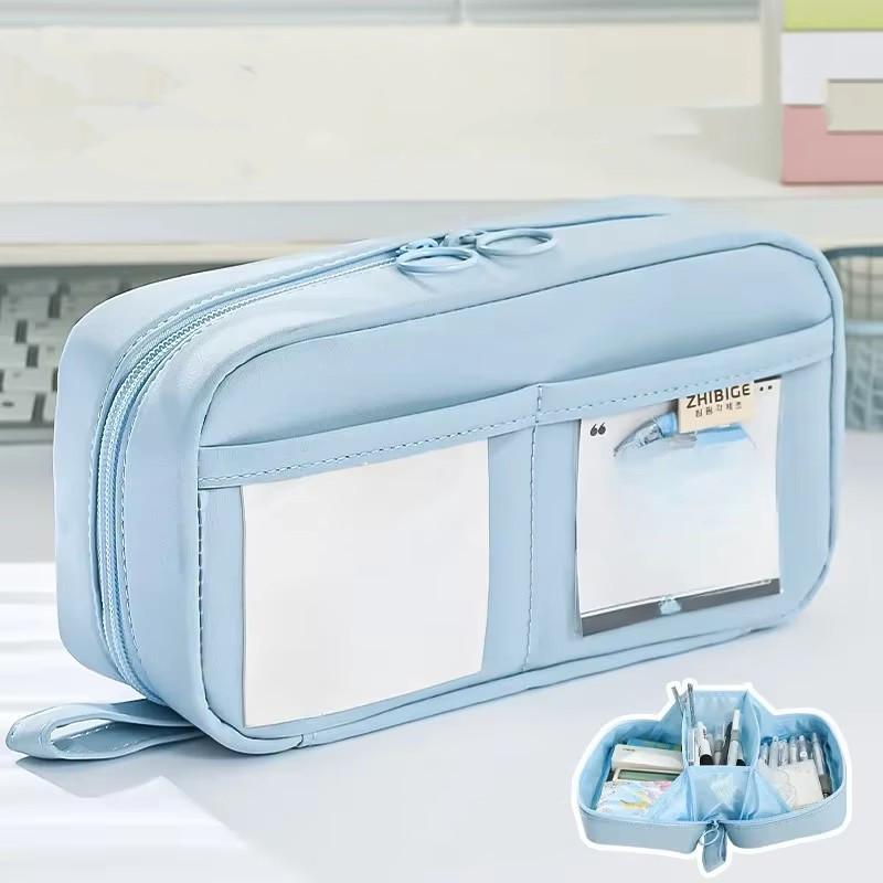 

Милый многослойный пенал, сумка для ручек большой емкости, прочная сумка для хранения канцелярских принадлежностей для студентов, школы и офиса синий