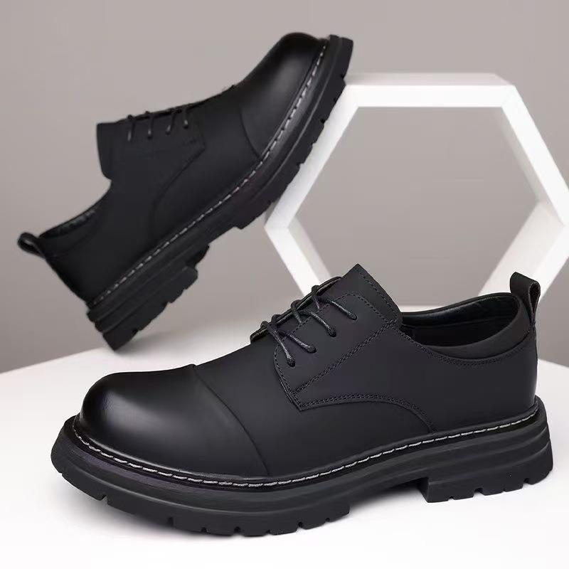 New Spring and Autumn Men's Leather Shoes Business Dress Groom British Office Trendy Men's Shoes Round Head Leather Shoes