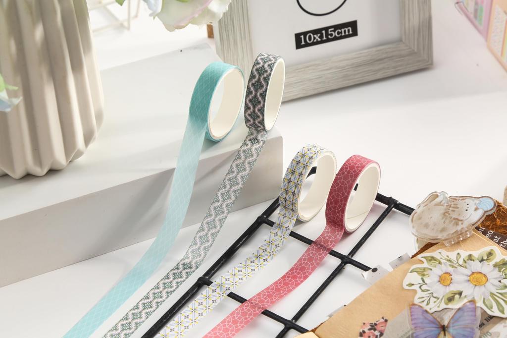 YUBBAEX Geometric Pattern Masking Tape Set Retro Simple Washi Paper Tape Perfect for Journal Wrapping Floral 5-Roll - Design, Design, - Art/DIY