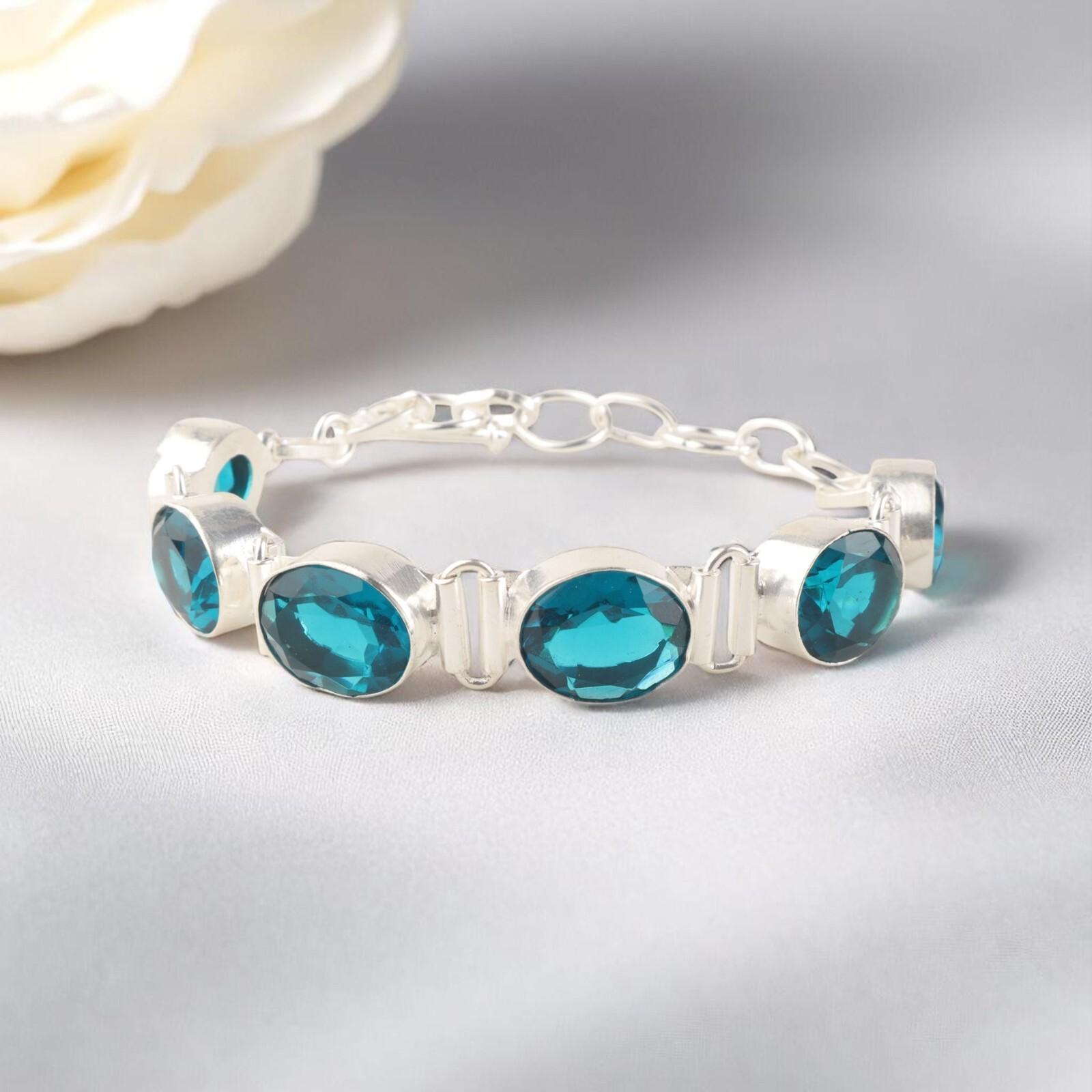 

Апатит Драгоценный камень Серебро 925 пробы Ювелирные изделия Браслет ручной работы 8 Подарок на день рождения RB-4-7