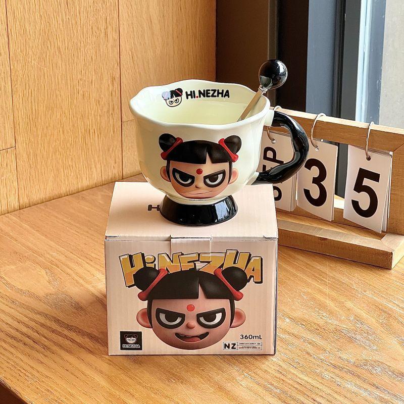 High-value Nezha Water Cup Cute Cartoon Ceramic Mug Office Coffee Cup Birthday Gift Souvenir