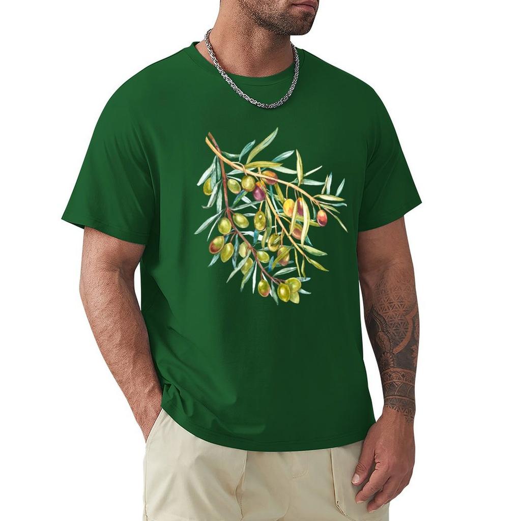 Green Olives Branch T-Shirt Oversized T Shirt Essential T Shirt Graphic T Shirts Tee Shirts for Men