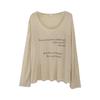 Women's Black Sheer Letter Print Long Sleeve Crew Neck Cover-Up Top