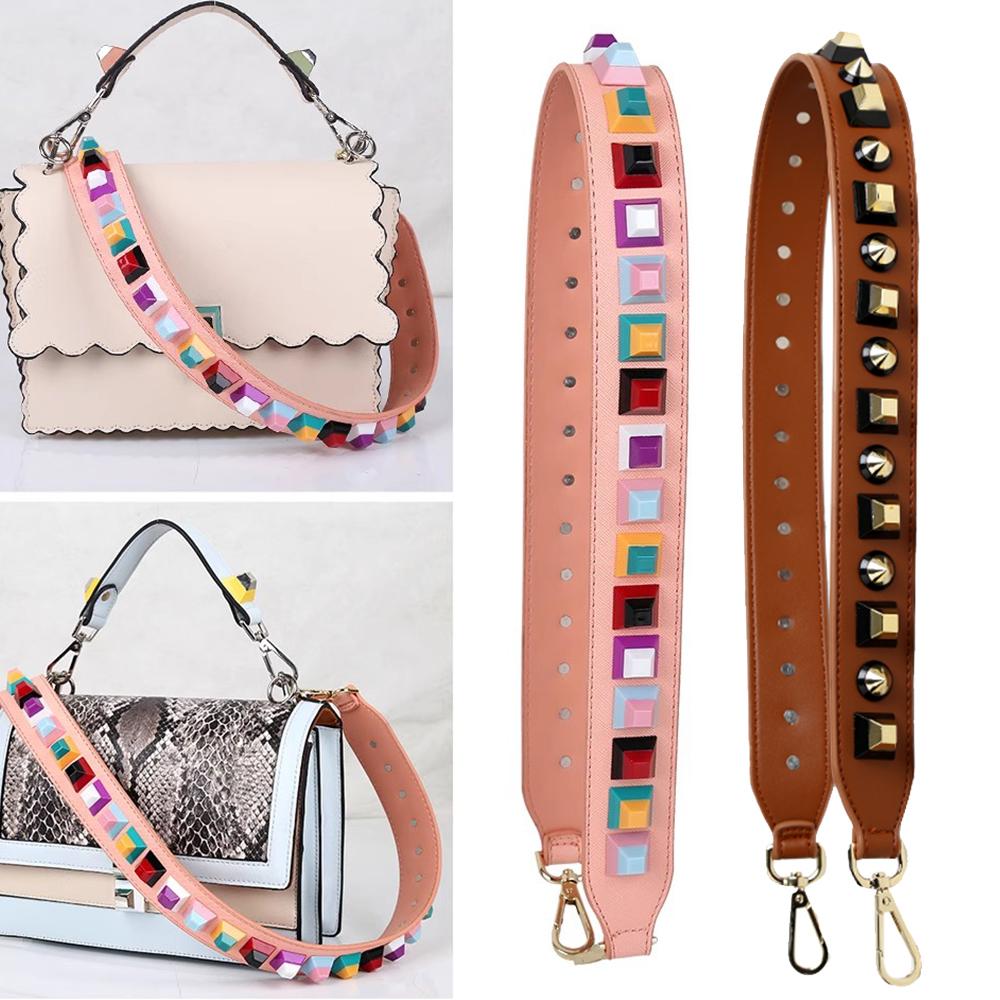 90cm Bunte Nieten Leder Taschengurt Crossbody Schultergurte Handtaschengriff Ersatz Damen DIY Geldbörsen Zubehör