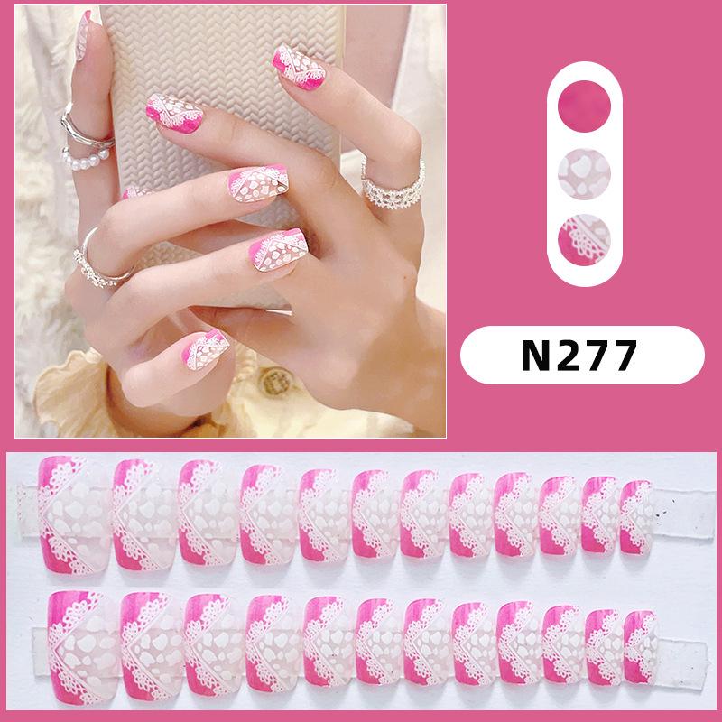 

Hot-selling French Rose Red & White Polka Dot False Nails - High-end Manicure Stickers