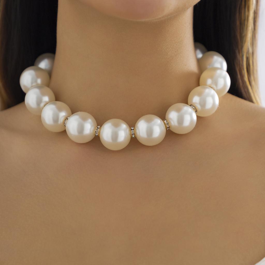 Fashion Baroque Big Pearl Necklace for Women Crystal Beads Choker Wedding Party Vintage Korean Jewelry