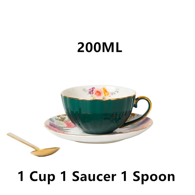 European Porcelain Cup and Saucer For Coffee Bone China Coffee Cup Saucer Spoon Set Flower Tea Cups Set Ceramic Cups Mugs Gift