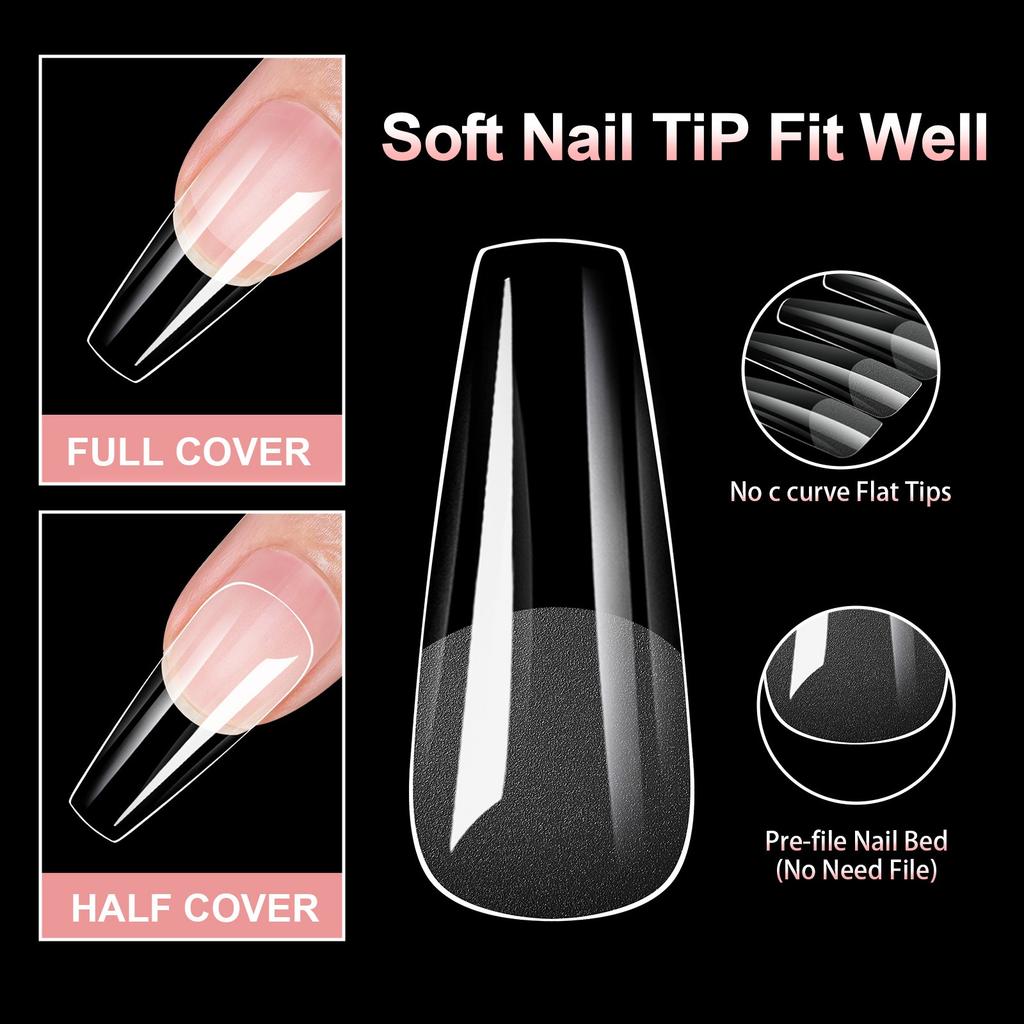 Alomd/Coffin/Square/Stiletto Fake Nail Tips Clear Acrylic False Nails 10Sizes Press On Nail for DIY Nail Extensions
