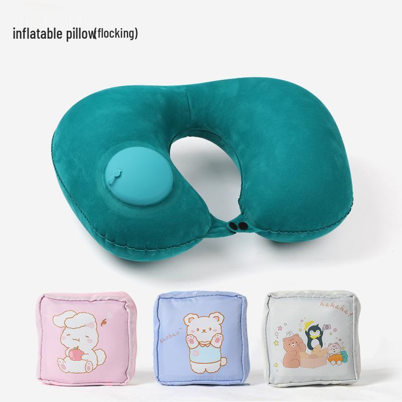 Inflatable U-shaped Travel Neck Pillow - Portable, Ergonomic, Height-Adjustable, Storable Milk Silk Design