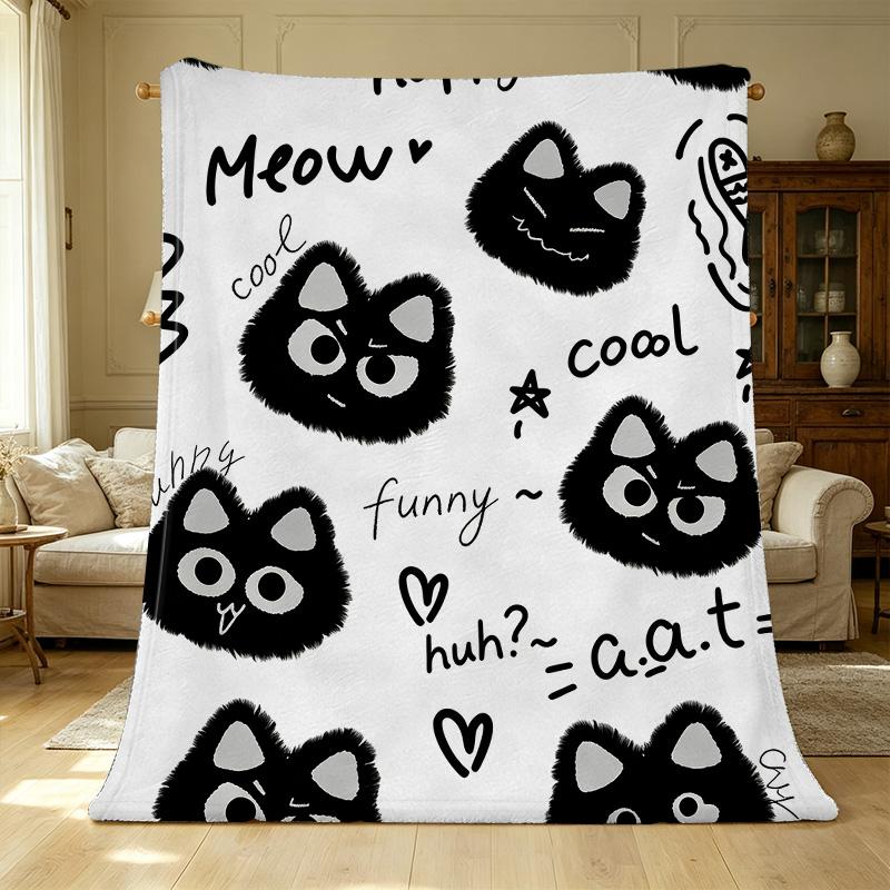 Lightweight Cartoon Cat Flannel Blanket – Soft, Warm, Skin-Friendly, Versatile for Home & Car, Ideal for Christmas, Halloween & Daily Leisure Use