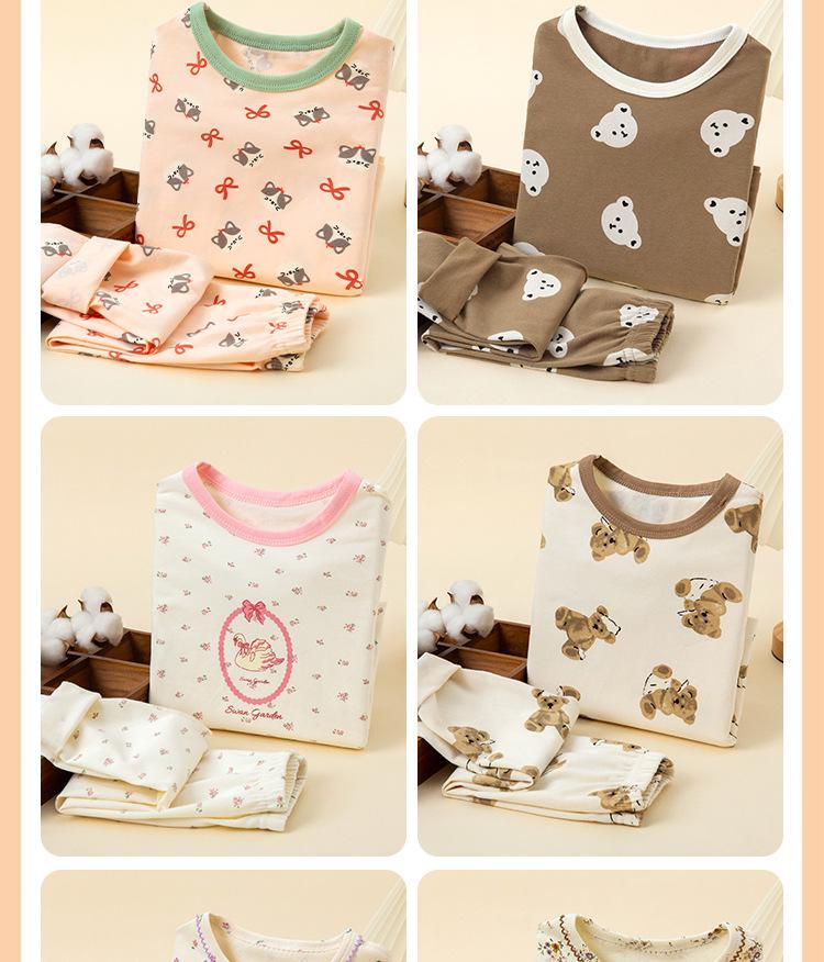 Tagless Kids' Long Johns & Tops Autumn Pajama Set, Class A Cotton, Brushed, for Boys & Girls, Home Wear, Spring/Fall Long Sleeve.