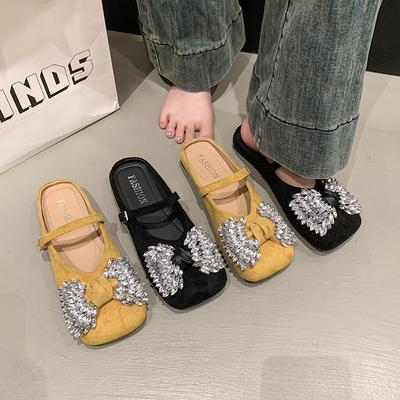 Koreanische Version von Ballerinas Tasche Kopf mit Strasssteinen besetzt Halbschlappen Ein Pedal Lazy Drag Temperament Ballerinas Abendwind Mules Schuhe Frauen