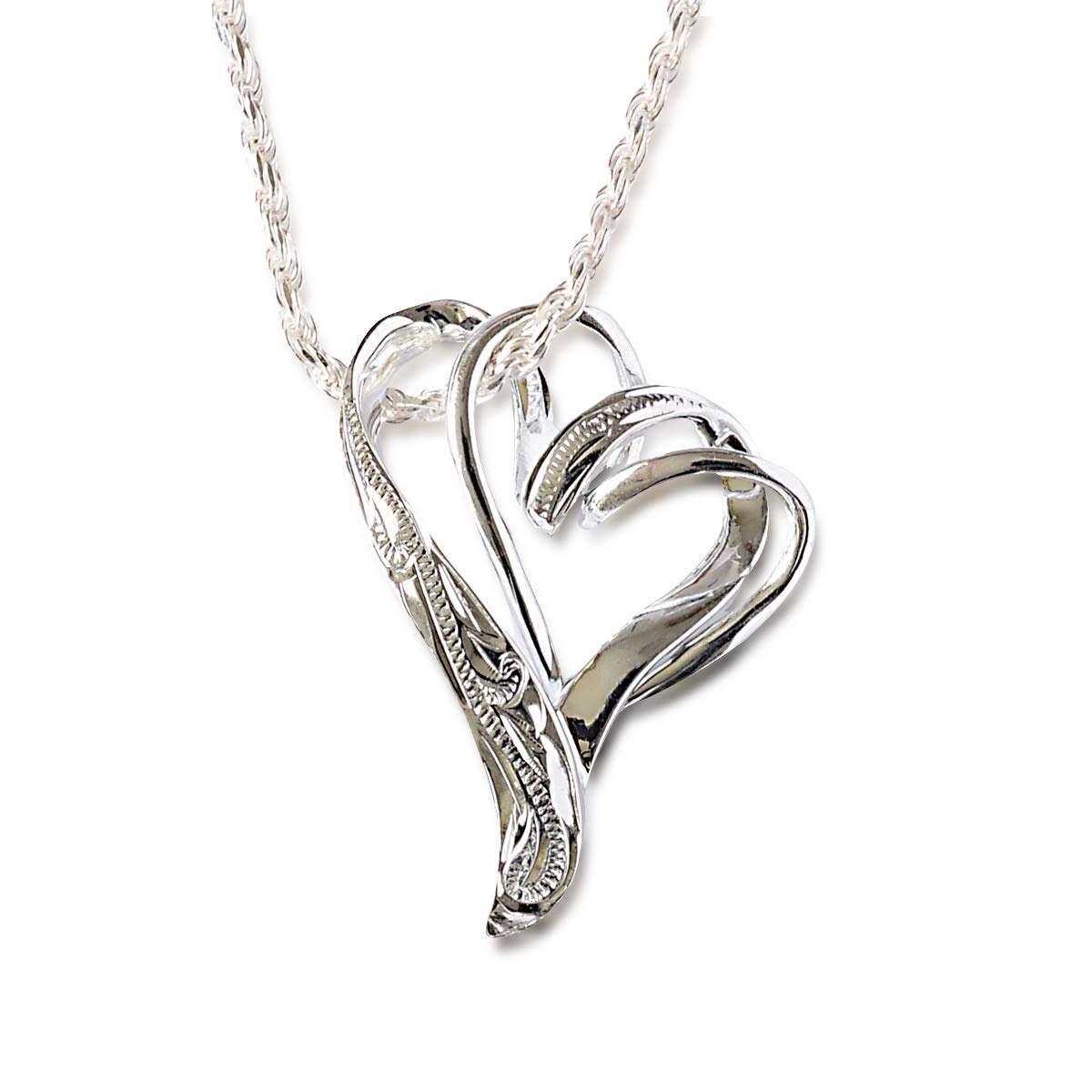 

Hawaiian Jewelry Necklace Double Heart SILVER925 Silver 925 with 50cm Chain for Men and Women Birthday Gift [Aloha Mana]