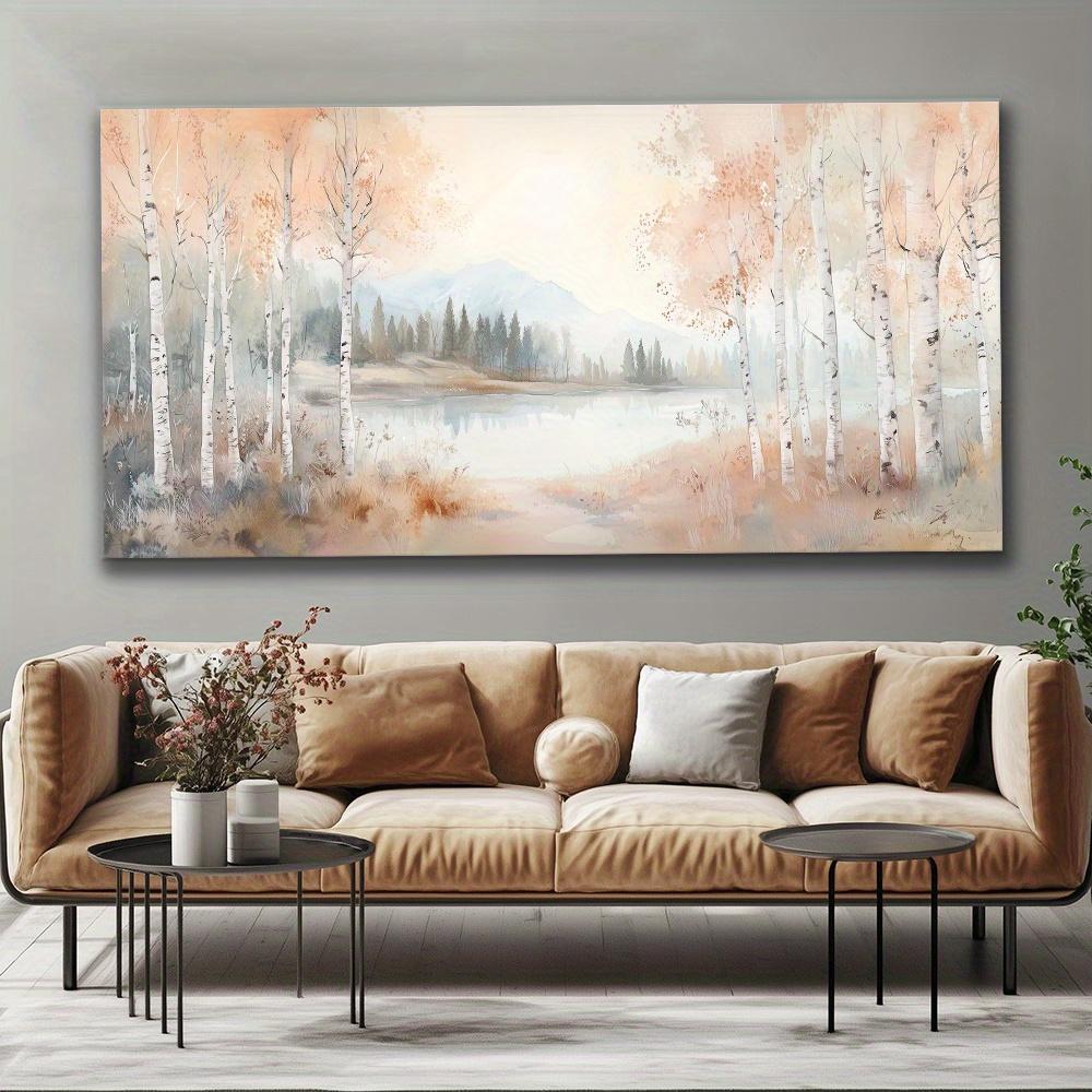 

Birch Lined Lake Canvas Wall Art Painting, Frameless Canvas Wall Art Picture Living Room Printing Art Office Home Decortion 20x40cm No Framed