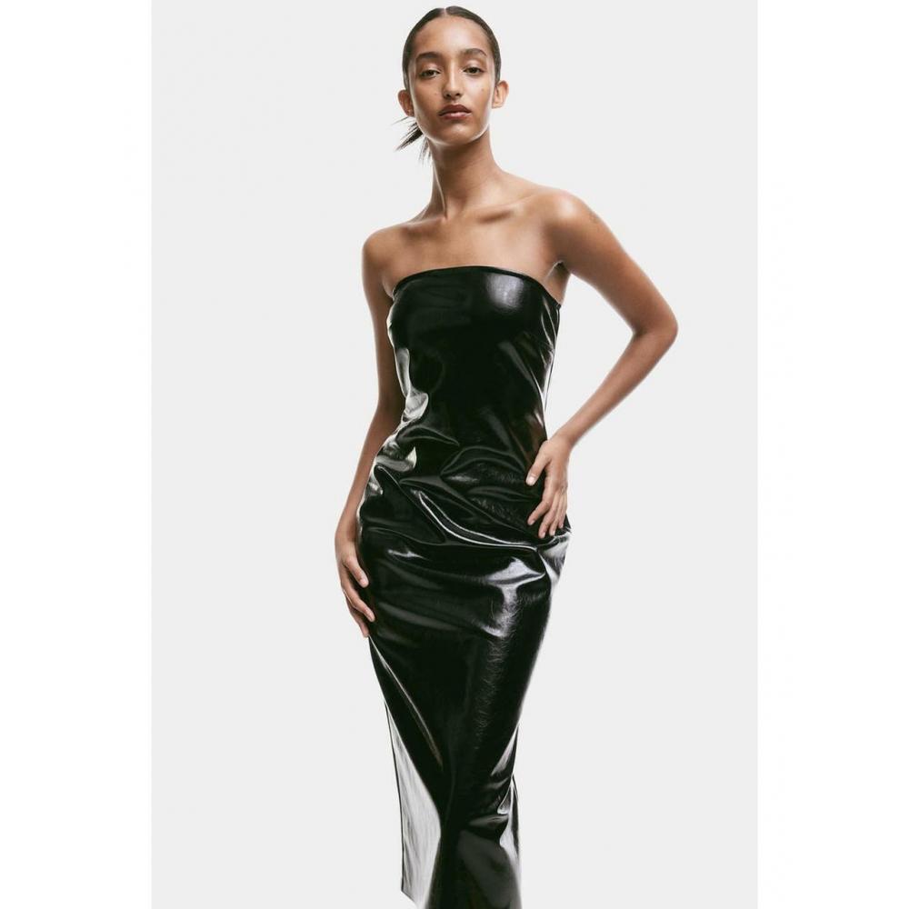 

Платье без бретелек с покрытием HM, черное 1204309001