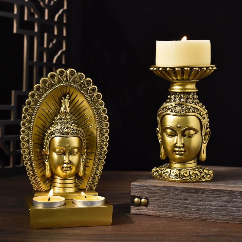 Candle Holder Buda Candlestick Resin Fengshui Budda Figurines India Thailand Buddhism Statue Office Desktop Home Decor