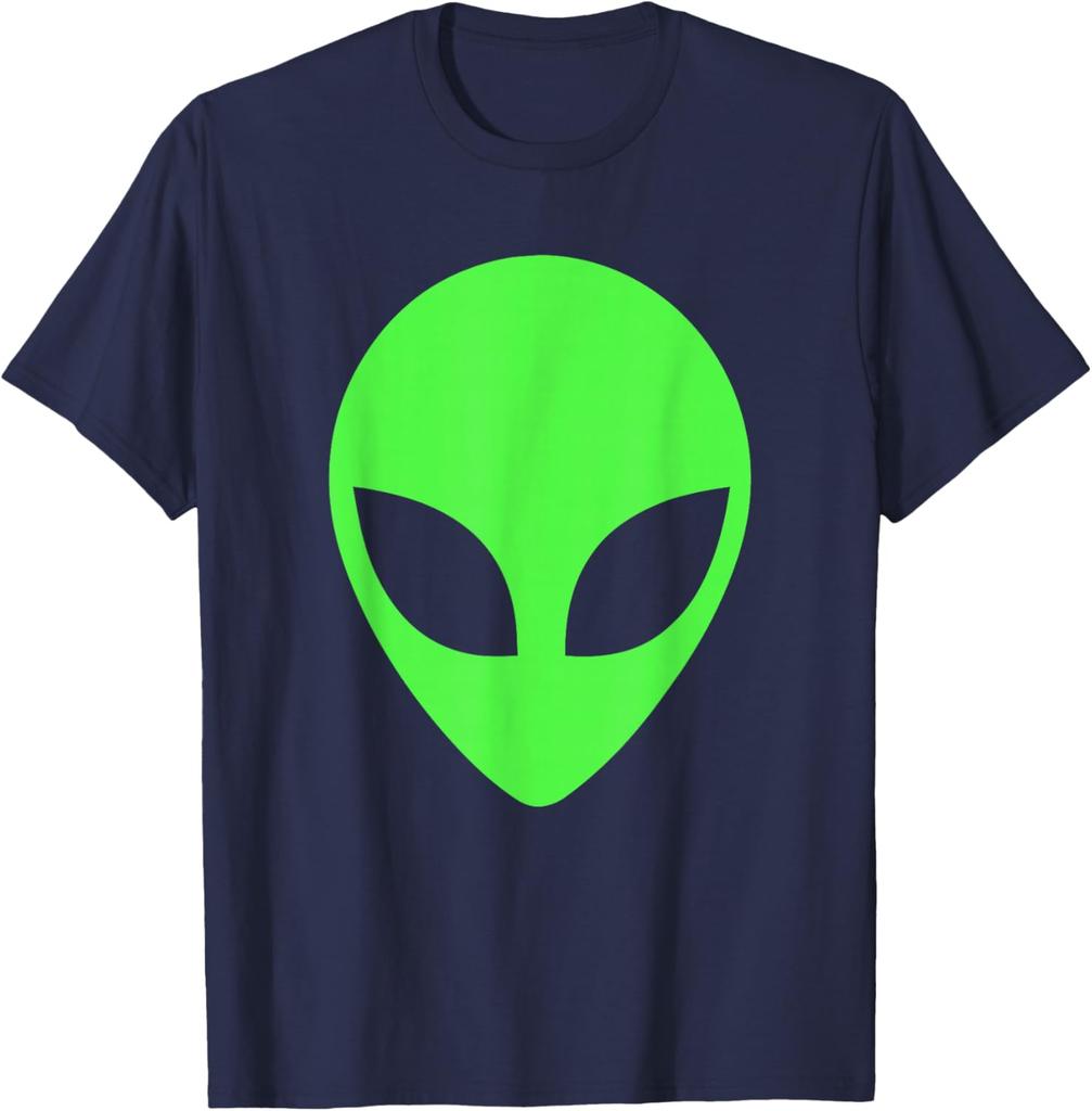 Green Alien Head Graphic Tee Breathable Cotton Casual Trip T-Shirt for Men