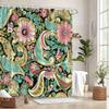 Kaleidoscopic Floral Paisley Shower Curtain - Teal, Pink, Yellow & Green On Black, Vintage-Inspired Design,  12 Hooks