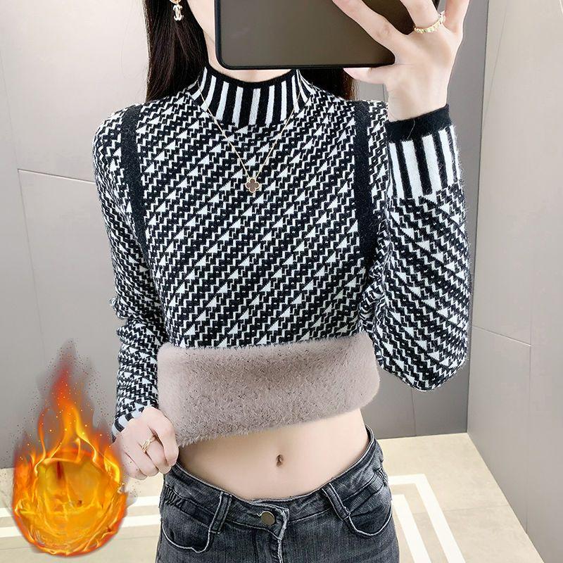 

Цельный бархатный утепленный топ с полувысоким воротом, женский внутренний теплый базовый свитер 3XL