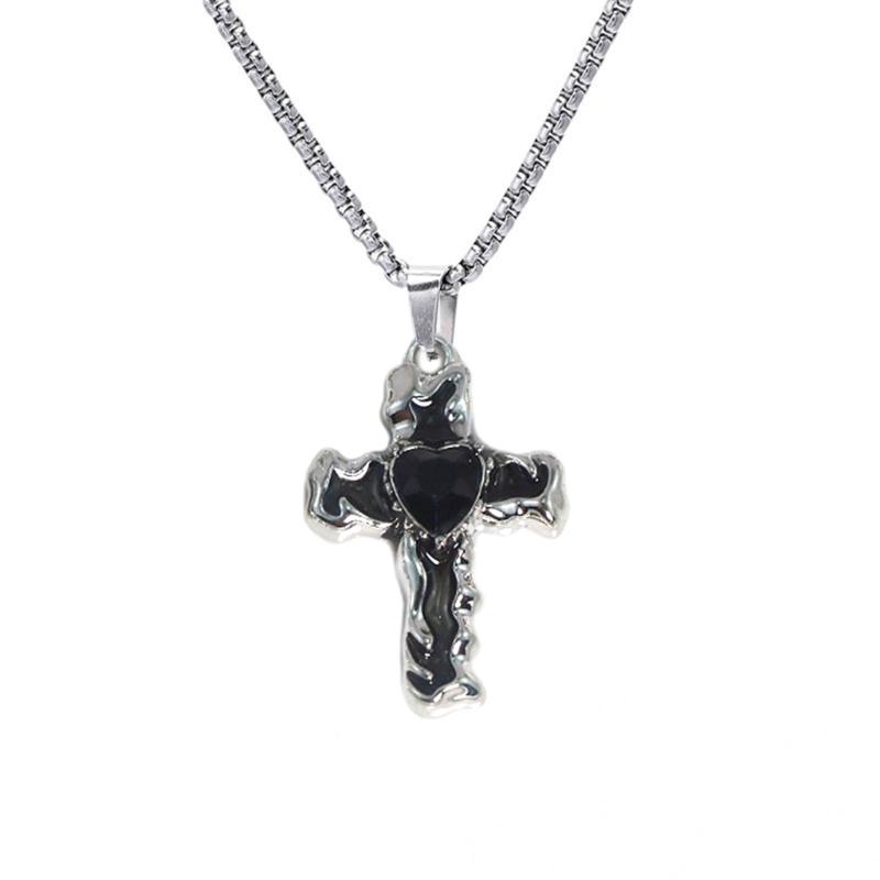 Oil Dripping Crossed Love Zircon Clavicle Chain Stainless Steel Necklace Girls Light Luxury Women Simple Necklace
