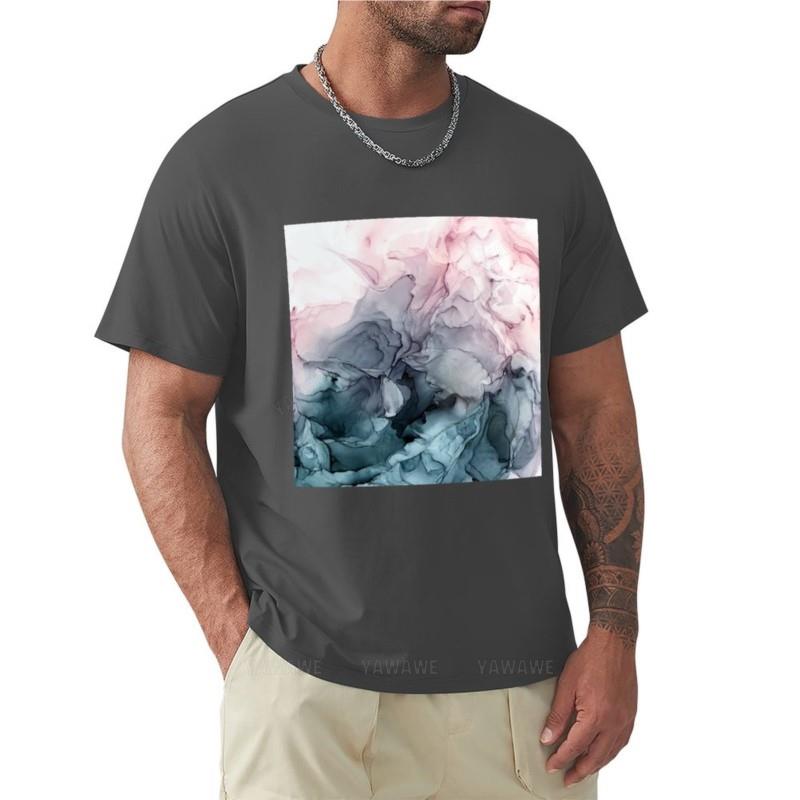 Blush and Paynes Grey Flowing Abstract Painting TShirt Oversized tshirt sports fan tshirts mens short sleeve t shirts