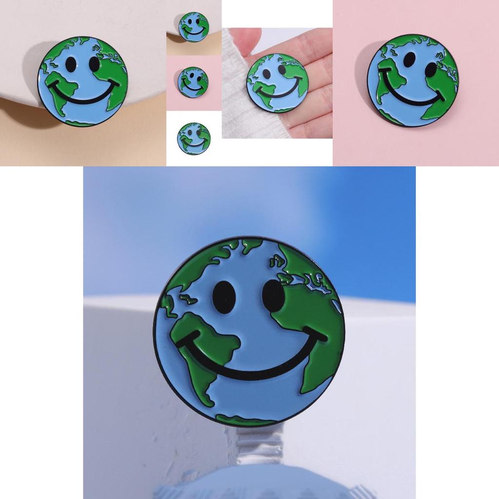 Earth Day Smiley Face Brooch Cute Design Geometric Pin Eye-catching Accessory For All
