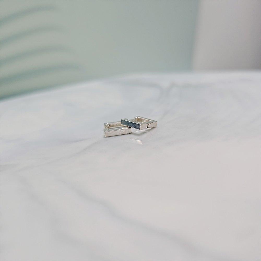 Silver Basic Square One-Touch Earrings