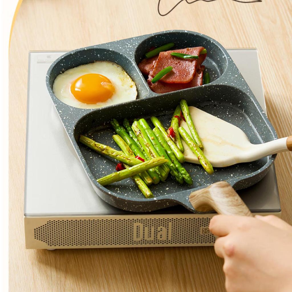 ASD Non-Stick Frying Pan with Three Holes for Steak And Eggs, Breakfast Burger Pan, 18CM, for Open Flame K12