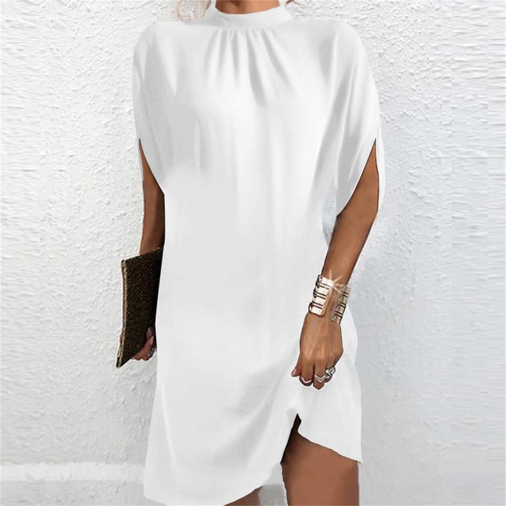 Women’s Loose Fit Batwing Sleeve Crew Neck Dress Soft Fabric Relaxed Silhouette Casual Style Above Knee Length Comfortable