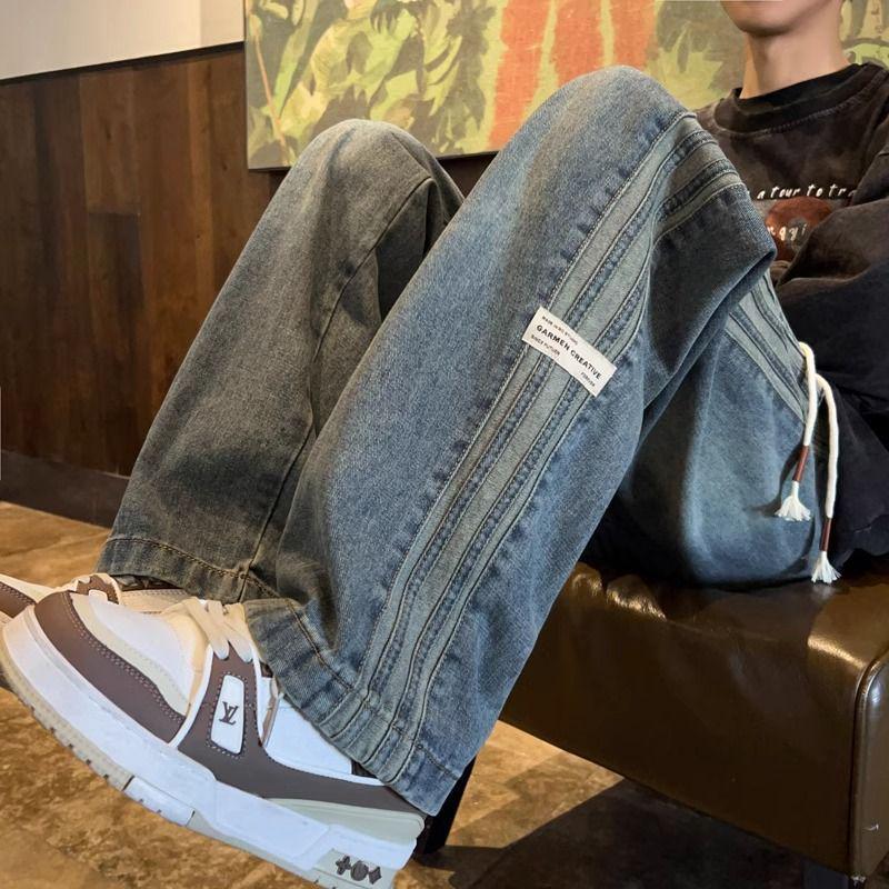 Men's Trendy Elastic Waist Loose Straight-Leg Jeans - Spring and Autumn High Street Style.