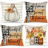 AACORS Fall Pillow Covers 16 X 16 Inch Set of 4, Pumpkin Home Sweet Home Thankful Grateful Blessed Harvest Floral Decorations Autumn Seasonal Pillow